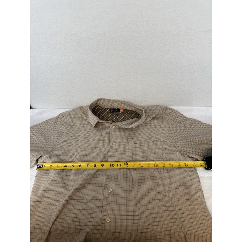 Quiksilver Men's Waterman Tan Micro Windowpane Short Sleeve Button Up Size Med‎ - Picture 8 of 8